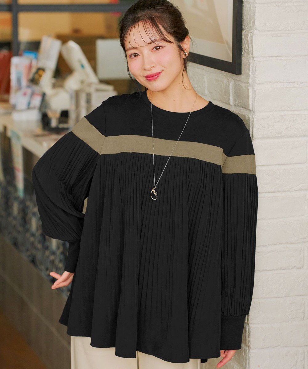 Tiaclasse 配色ラインプリーツプルオーバー 