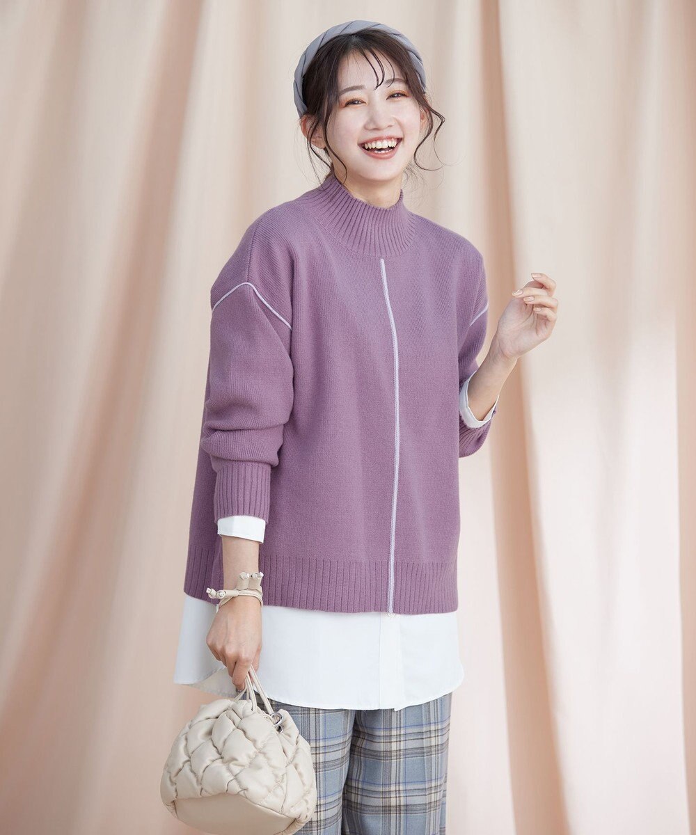 Tiaclasse 【洗える】配色切り替えニットトップス 