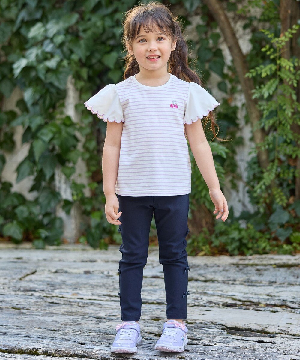 ANY KIDS 袖スカラップ ボーダーTシャツ 