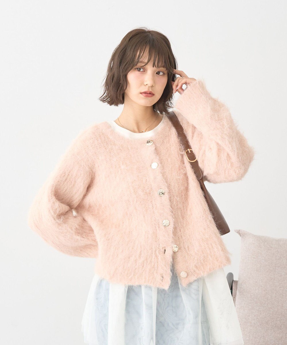 earth music&ecology クルーネックシャギーカーディガン 