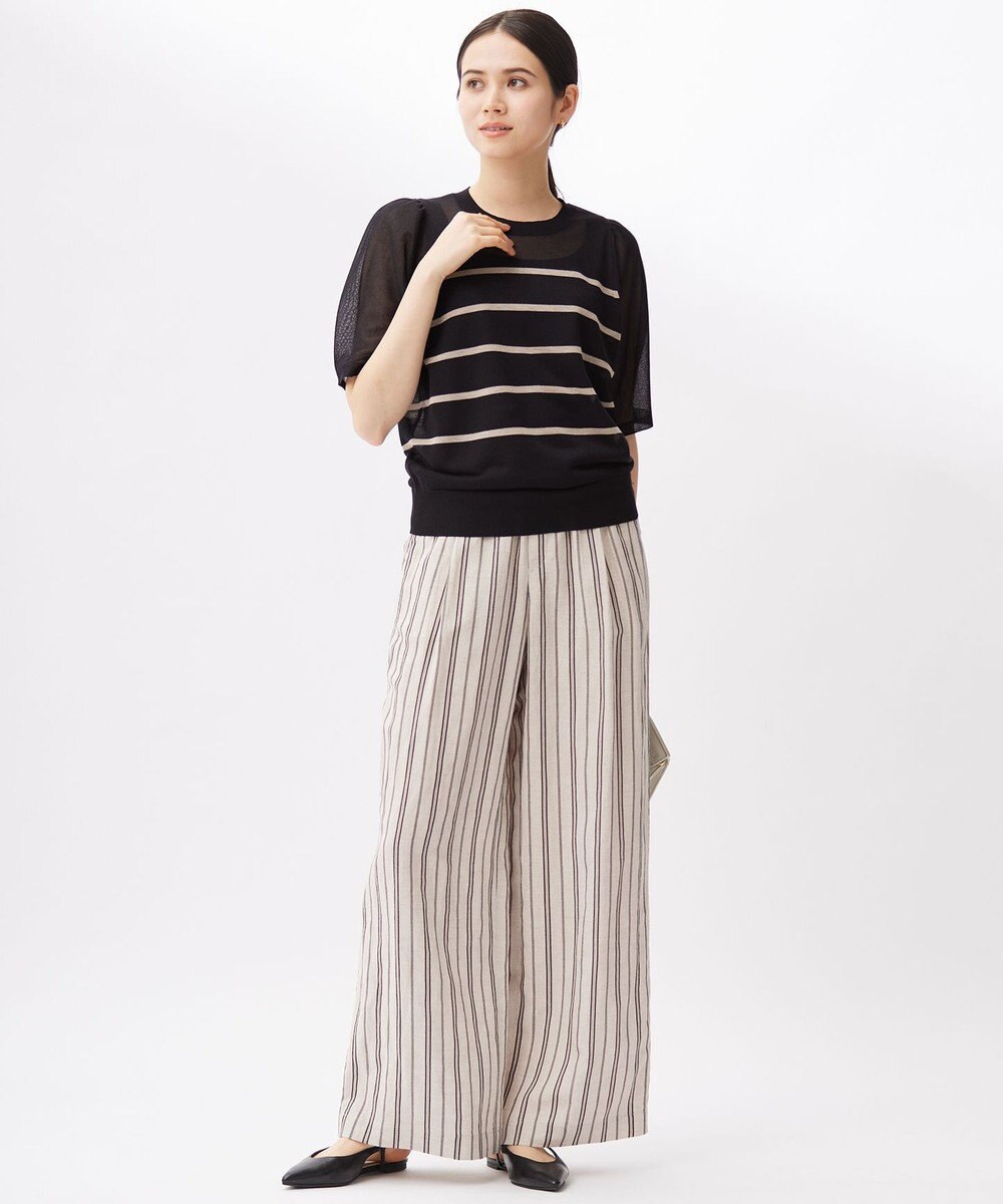 自由区 S 【カタログ掲載・セットアップ対応・洗える】リネンビスコースストライプドロスト パンツ 