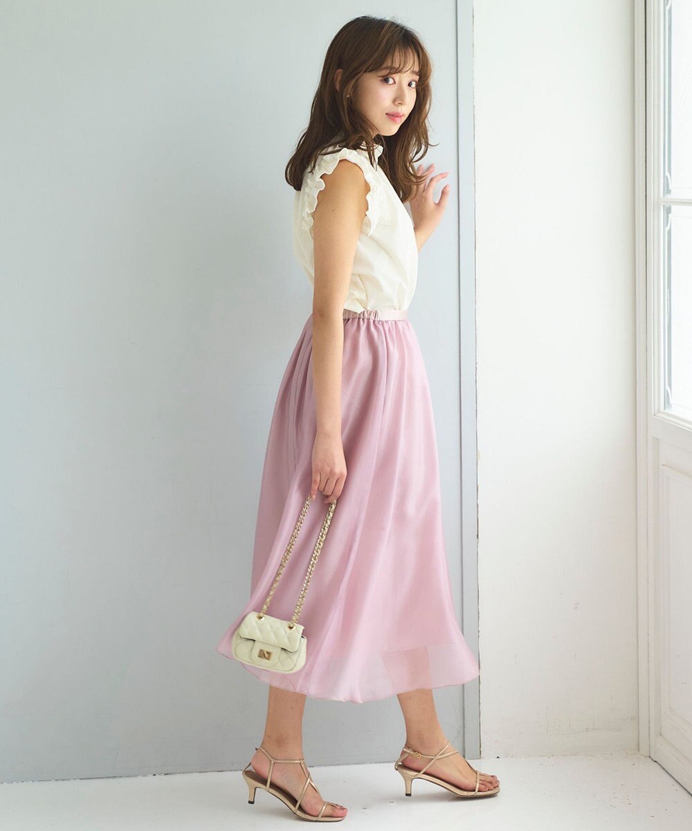 Feroux 【洗える】シアーギャザーフレア スカート 