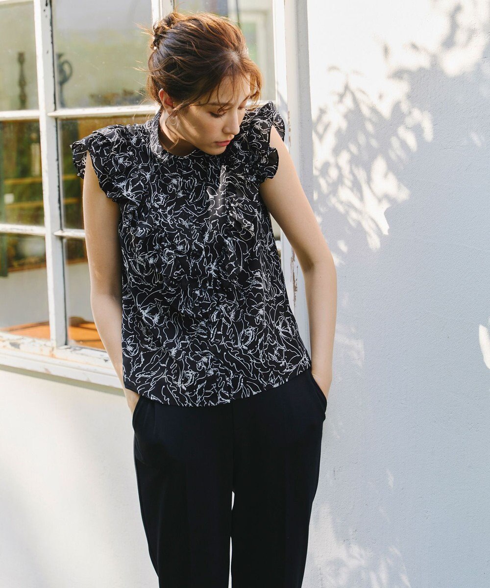 Tiaclasse 【新色追加・洗える】花柄フリルシャツブラウス 