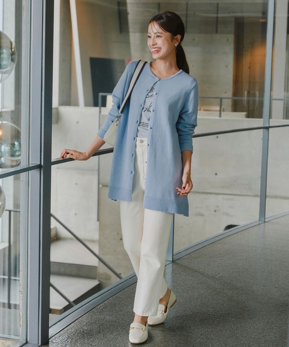 Tiaclasse 【洗える】ラウンドネックミドル丈ニットカーディガン 