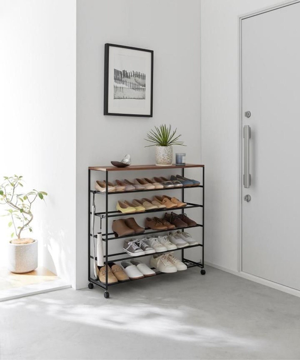 tower 天板付きシューズラック タワー 5段 キャスター付 W90 ブラック 