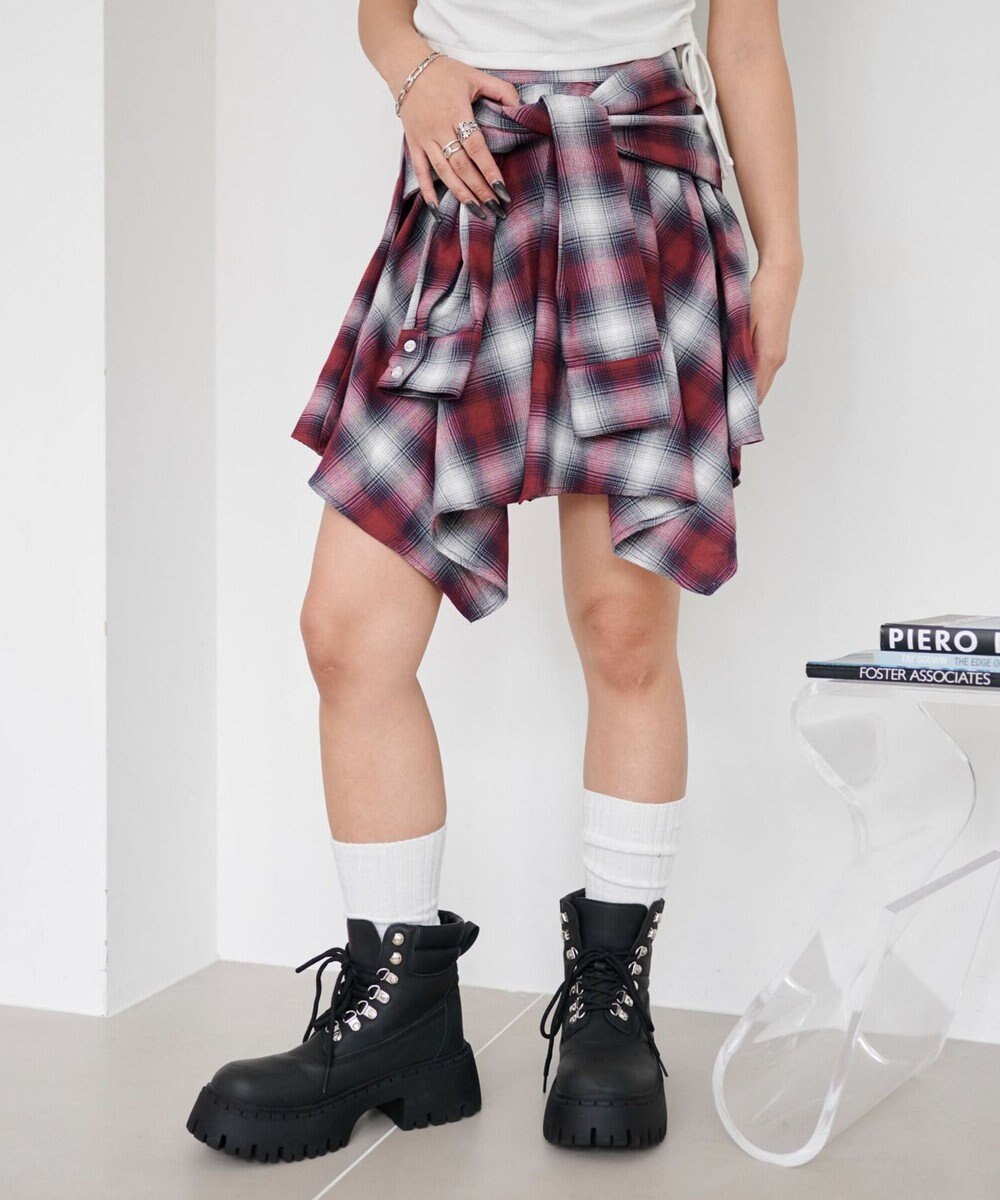 WEGO チェックシャツイレヘムミニスカート 