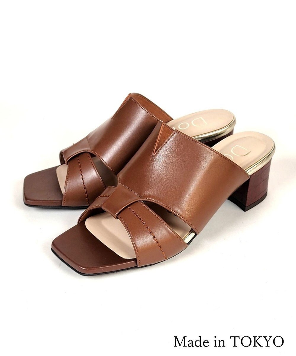Dominic3 型押しヒール レザーVカットミュール 