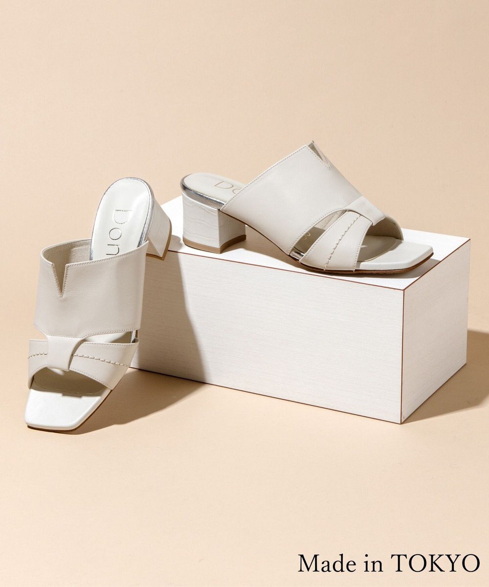 Dominic3 型押しヒール レザーVカットミュール 