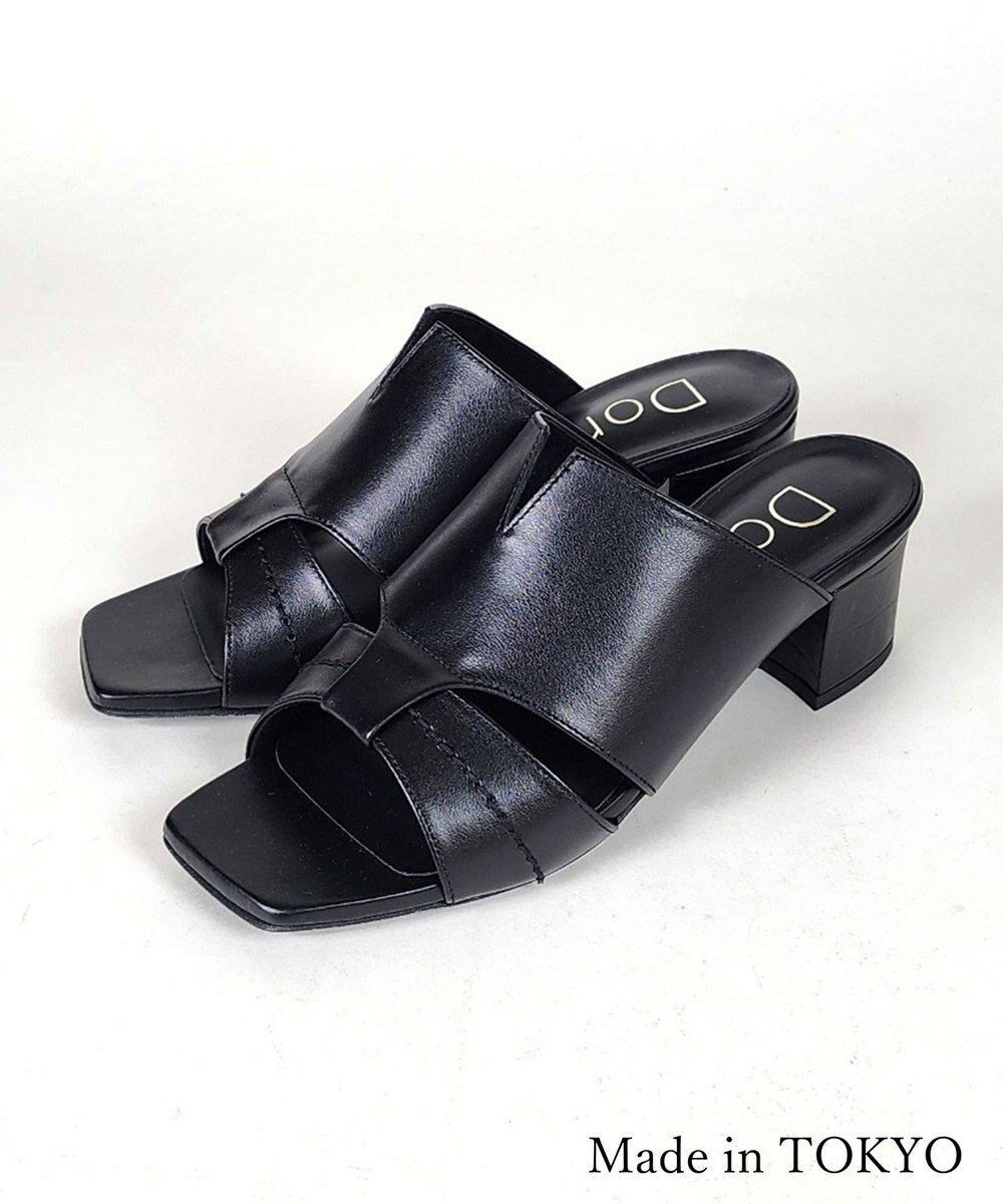 Dominic3 型押しヒール レザーVカットミュール 