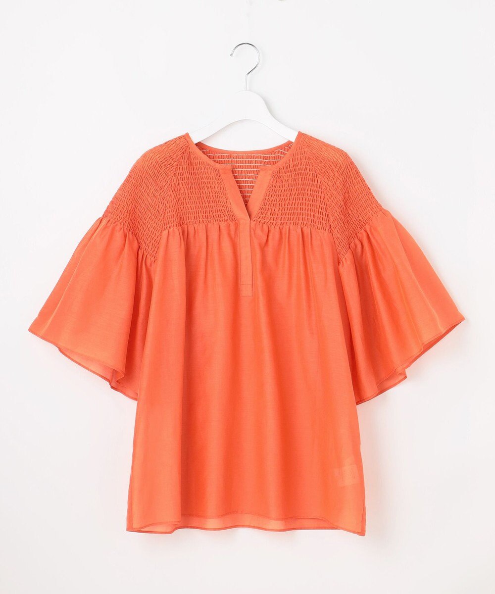 自由区 【洗える】シルクコットンローンスモッキング刺繍 ブラウス 