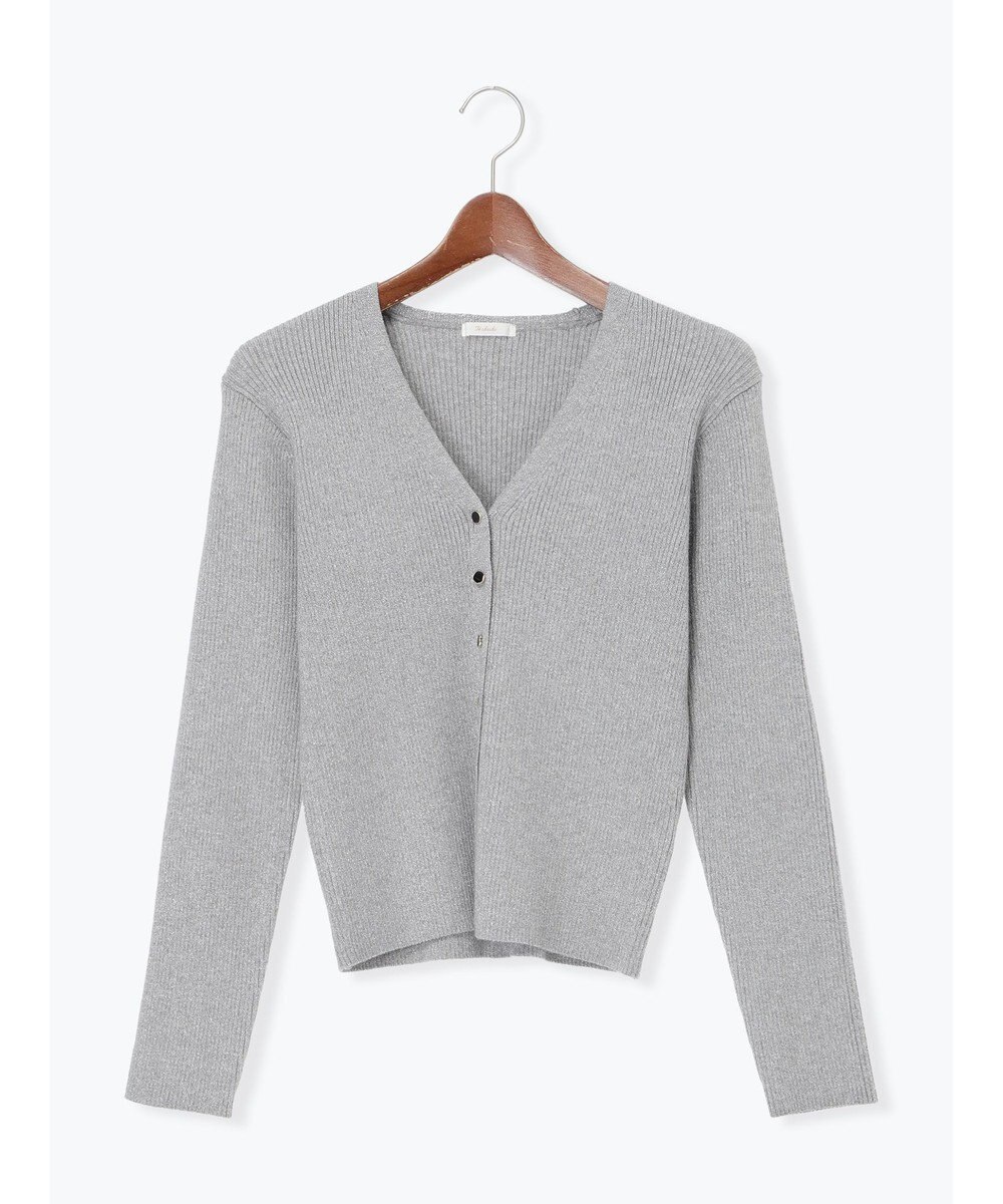 Te chichi ウェーブメタル釦Vネックリブカーディガン 