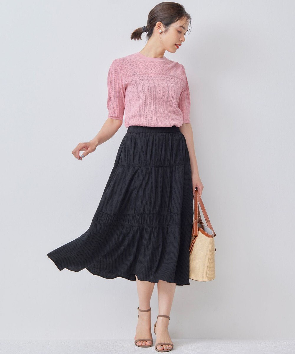 組曲 S 【WEB限定】編地切り替え 半袖ニット 