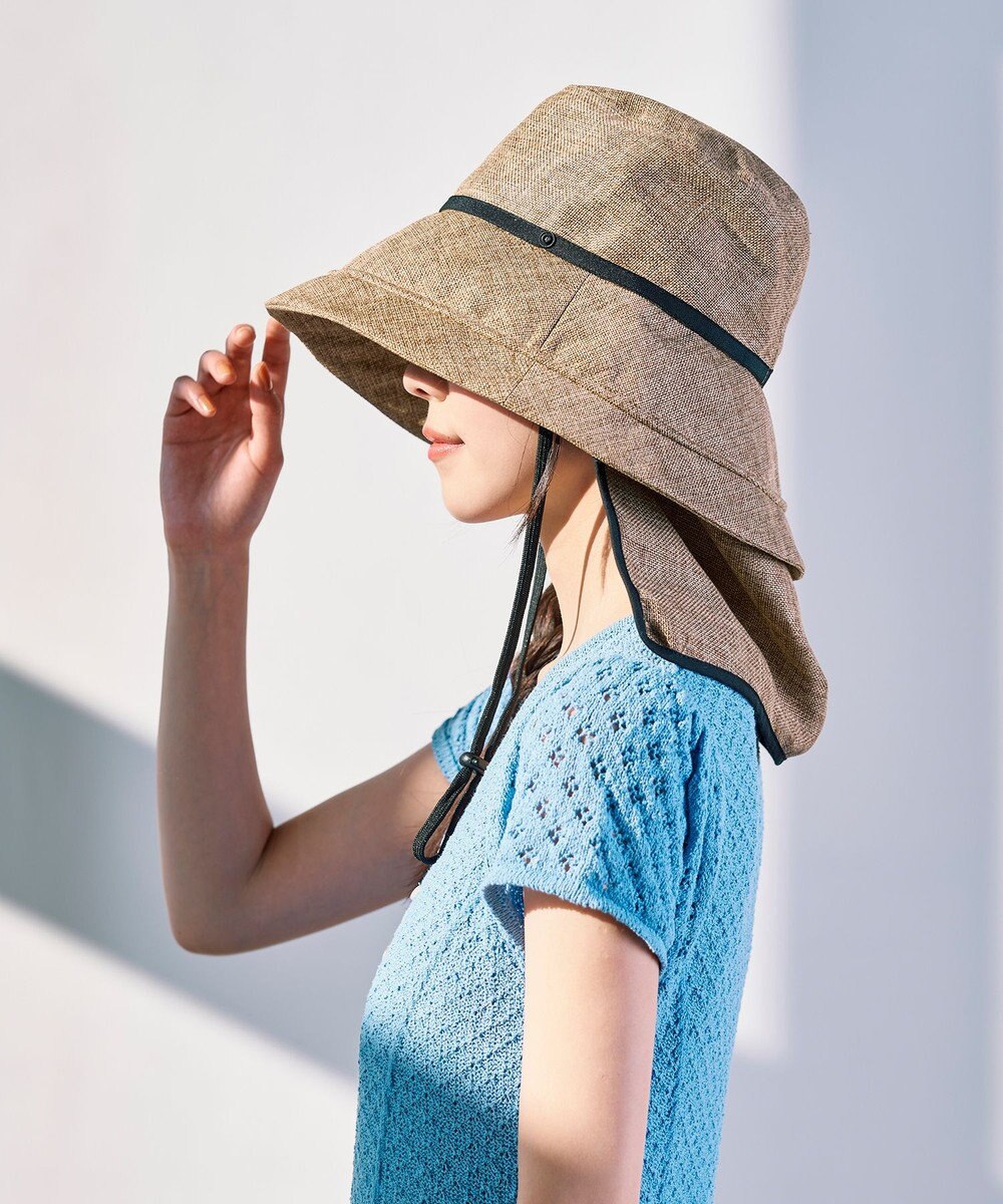 MOONBAT 【遮光100％/遮熱/UV/UPF50+/コンパクト】ネックガード付きハット 帽子 無地 サイズ調整可能 手洗い可能 