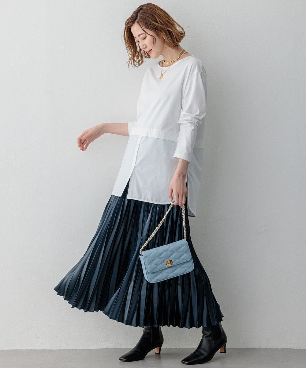 23区 【洗える】レザーライクプリーツ スカート 