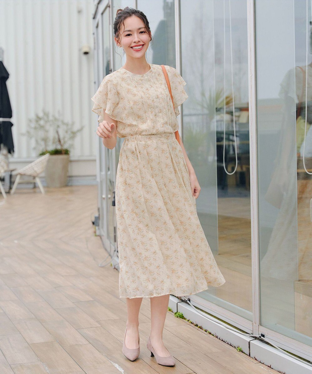 Tiaclasse 【小倉優子さん着用・洗える】フレアスリーブ柄ワンピース 