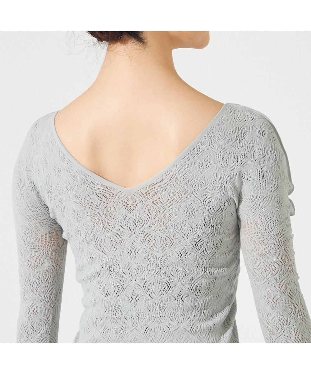 Chacott 【ノーソーイングニット】レーシーＶネックニットトップ 