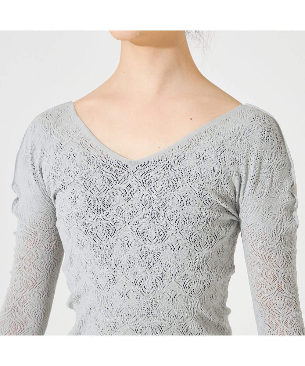 Chacott 【ノーソーイングニット】レーシーＶネックニットトップ 