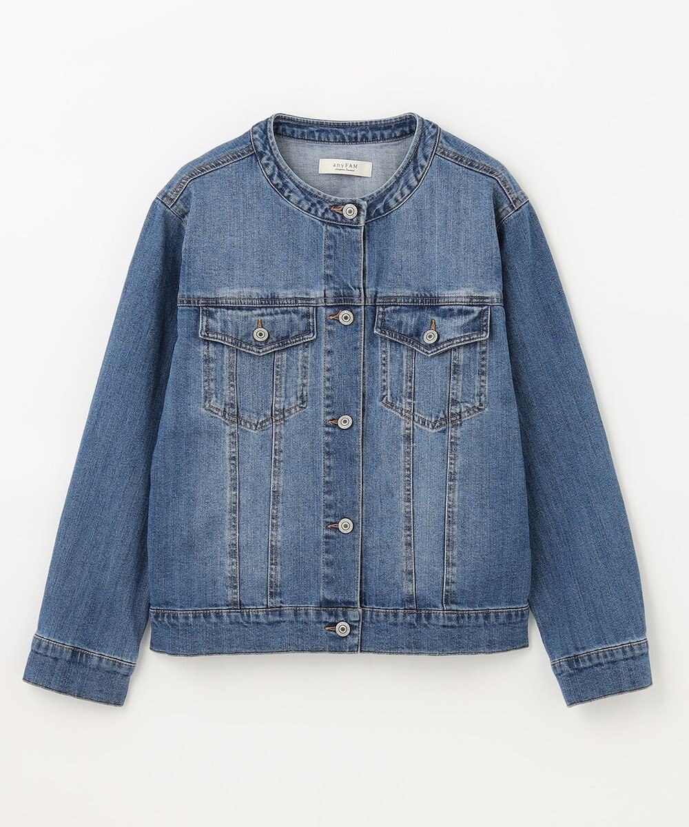 ANY 【洗濯機可能・ストレッチ】ノーカラー デニムジャケット 
