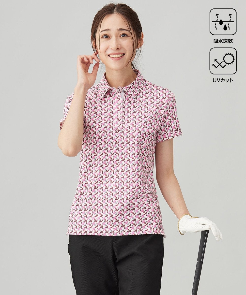 23区GOLF 【WOMEN】【吸水速乾/UVカット】アザミ小紋柄半袖ポロシャツ アイボリー系5