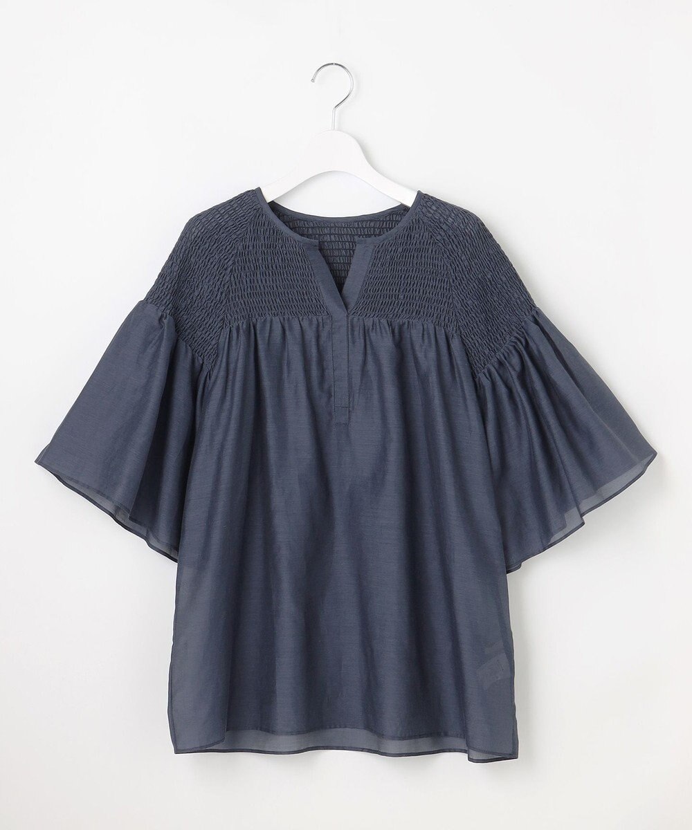 自由区 【洗える】シルクコットンローンスモッキング刺繍 ブラウス 