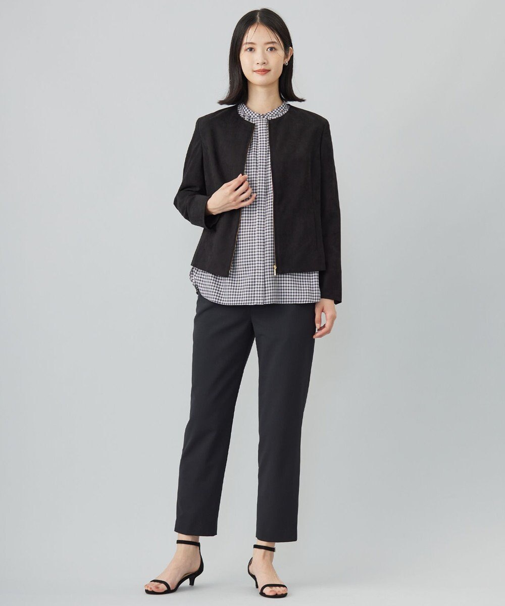 J.PRESS LADIES L 【洗える】ポリエステルヴィスコースブロックチェック バンドカラー ブラウス 