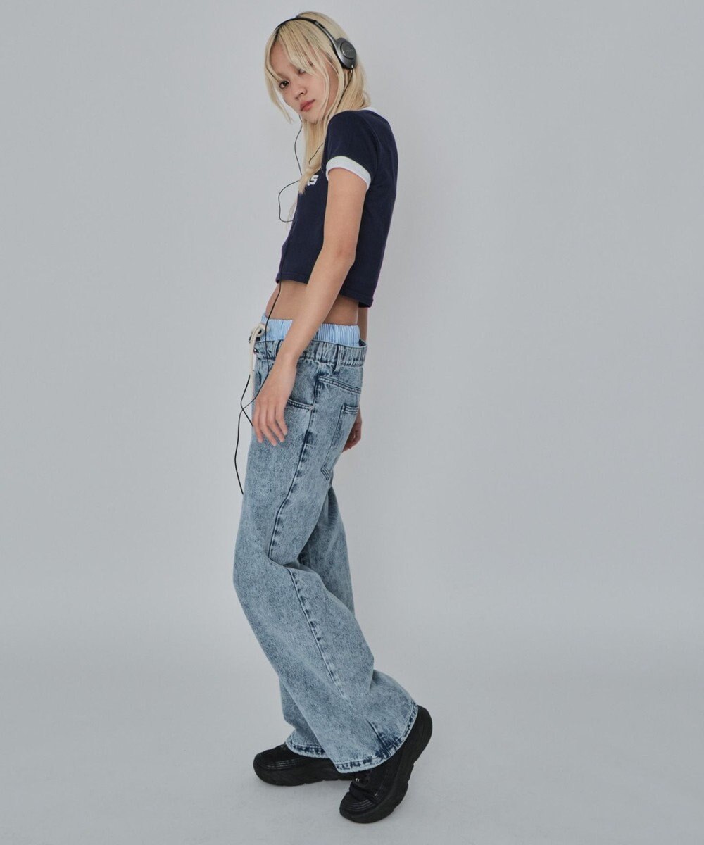 WEGO 【ユニセックス着用ITEM/MLサイズ展開/ウエストゴム】ボクサードッキングデニムパンツ 