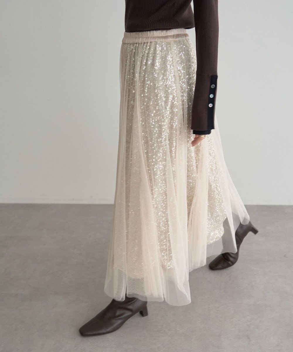 YECCA VECCA スパンコール×チュールスカート 