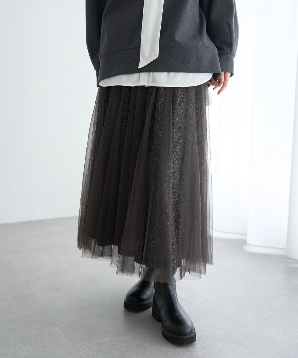 YECCA VECCA スパンコール×チュールスカート 