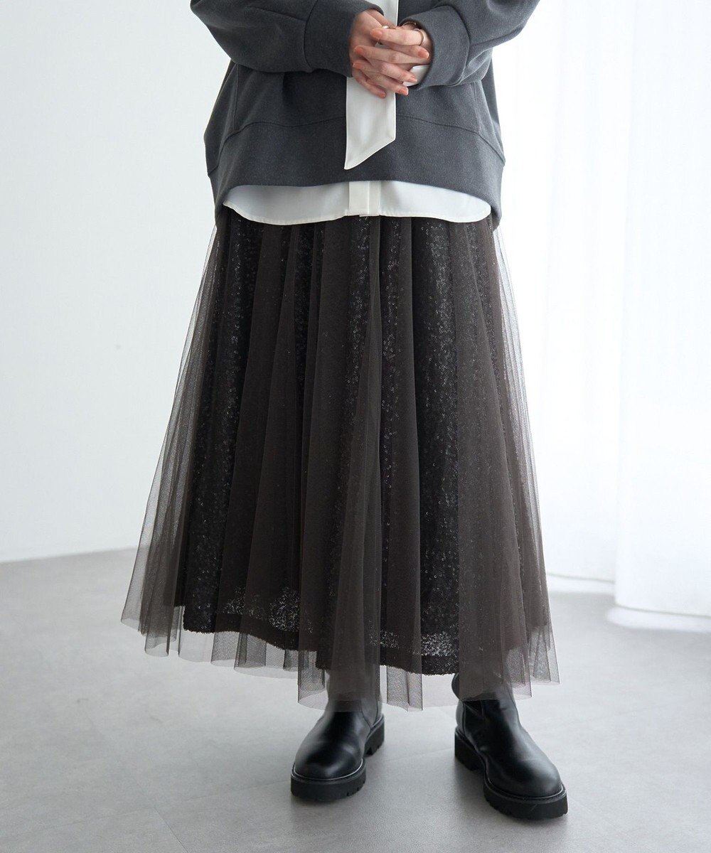 YECCA VECCA スパンコール×チュールスカート 