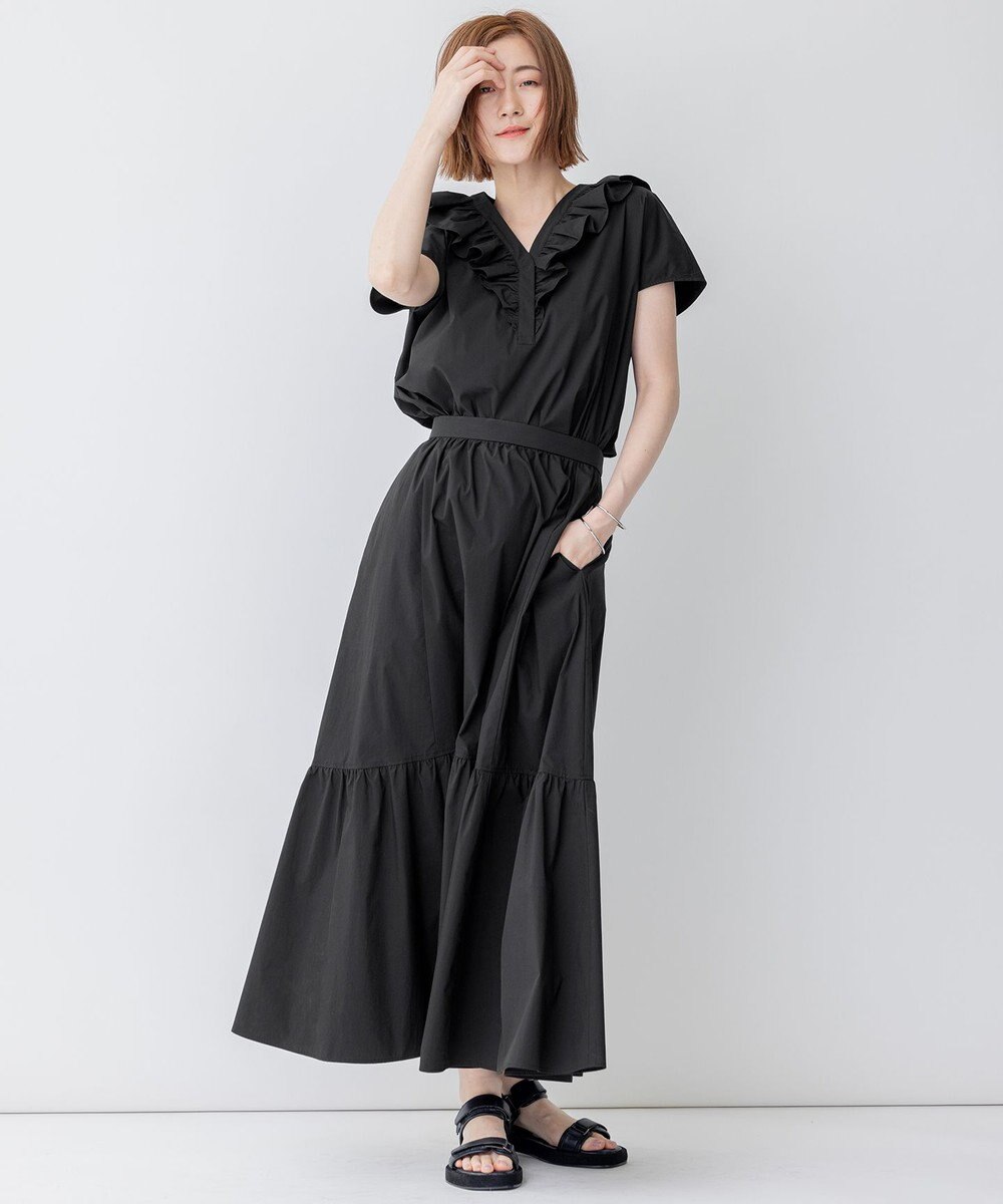 23区 【一部店舗限定/洗える】ハイカウントウェザーストレッチ フリル ブラウス 