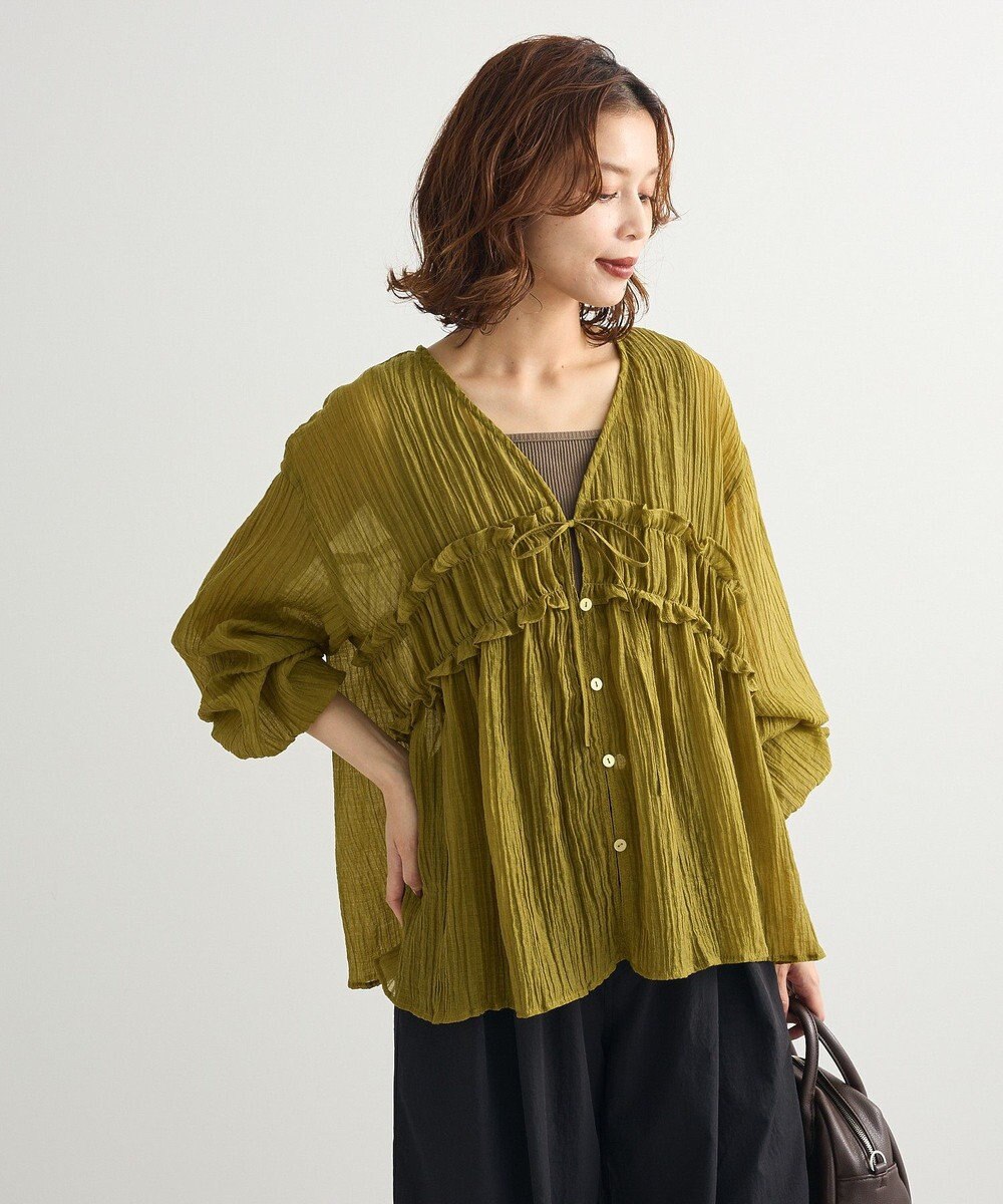 Green Parks Ｖネックフリルシアープリーツブラウス 