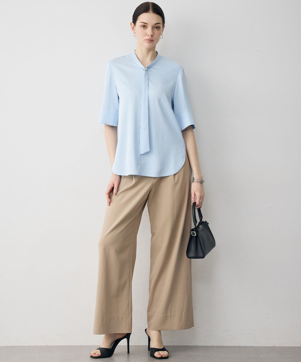 ICB 【先行予約】ストレッチシルキーツイル タイブラウス 