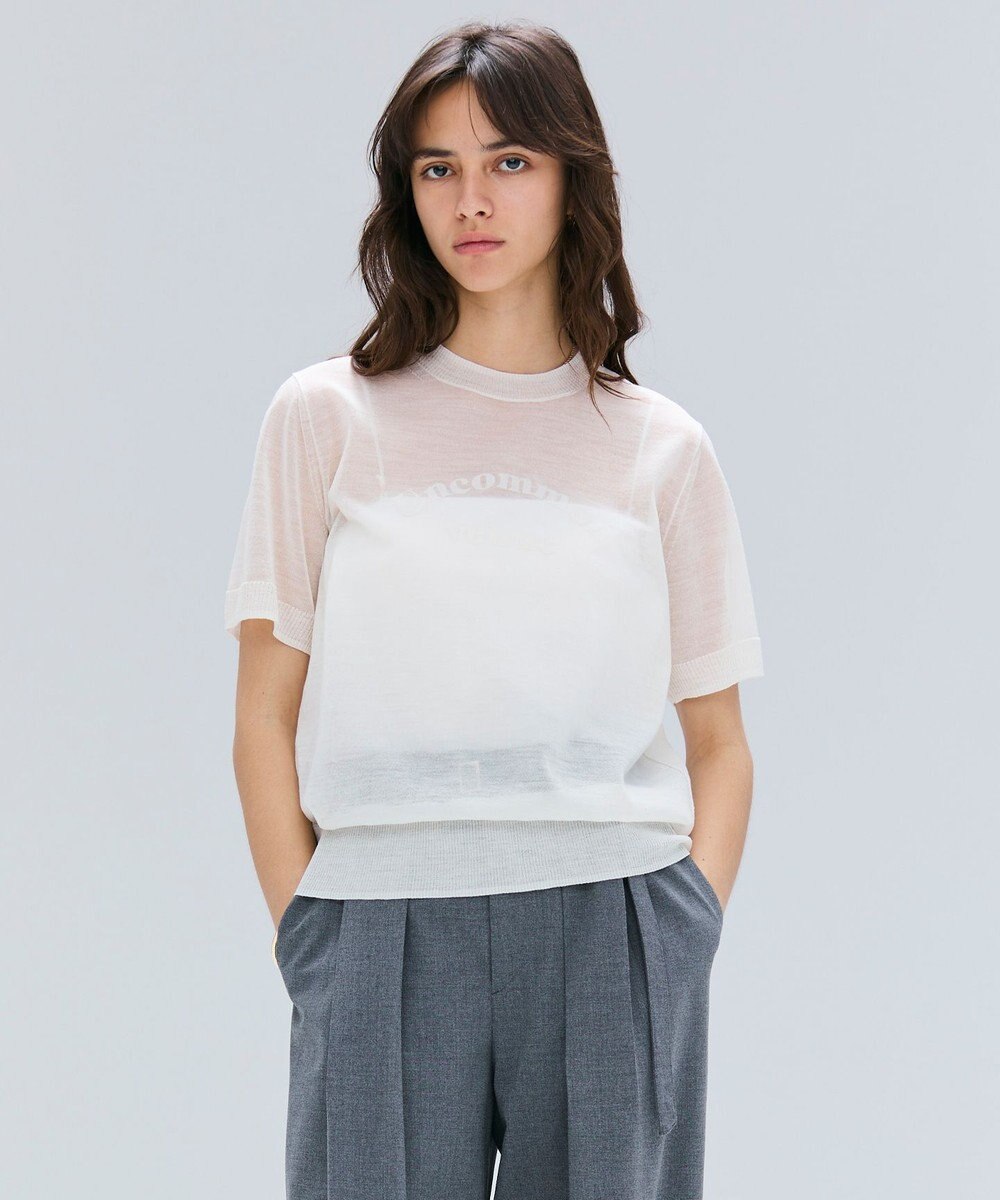 BEIGE， 【洗える・GLOW 10月号掲載】CADDO / シアーウールメッセージロゴＴニット 