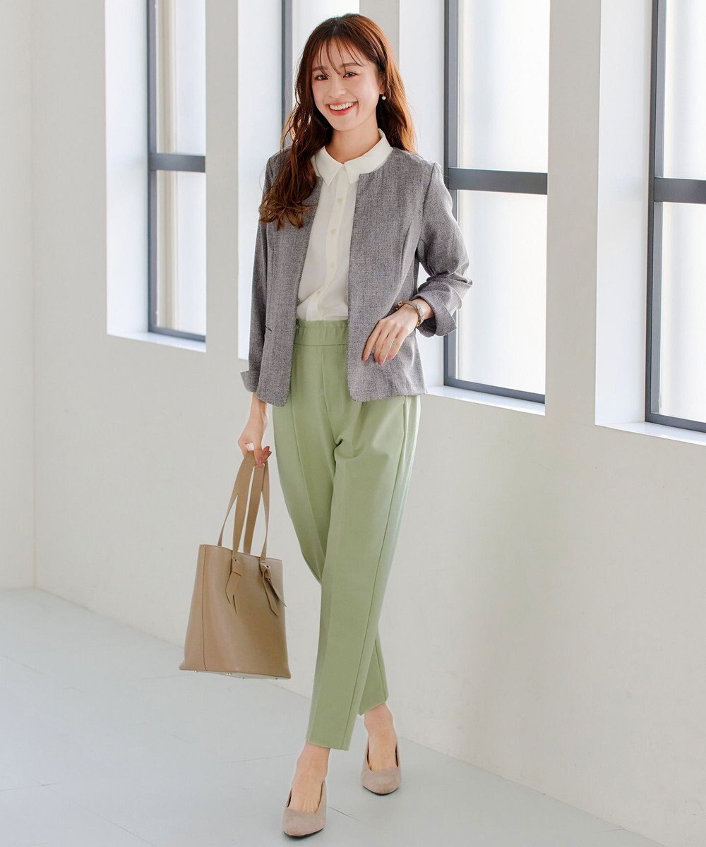 Tiaclasse L 【新色追加・洗える】麻調薄地キーネックジャケット 