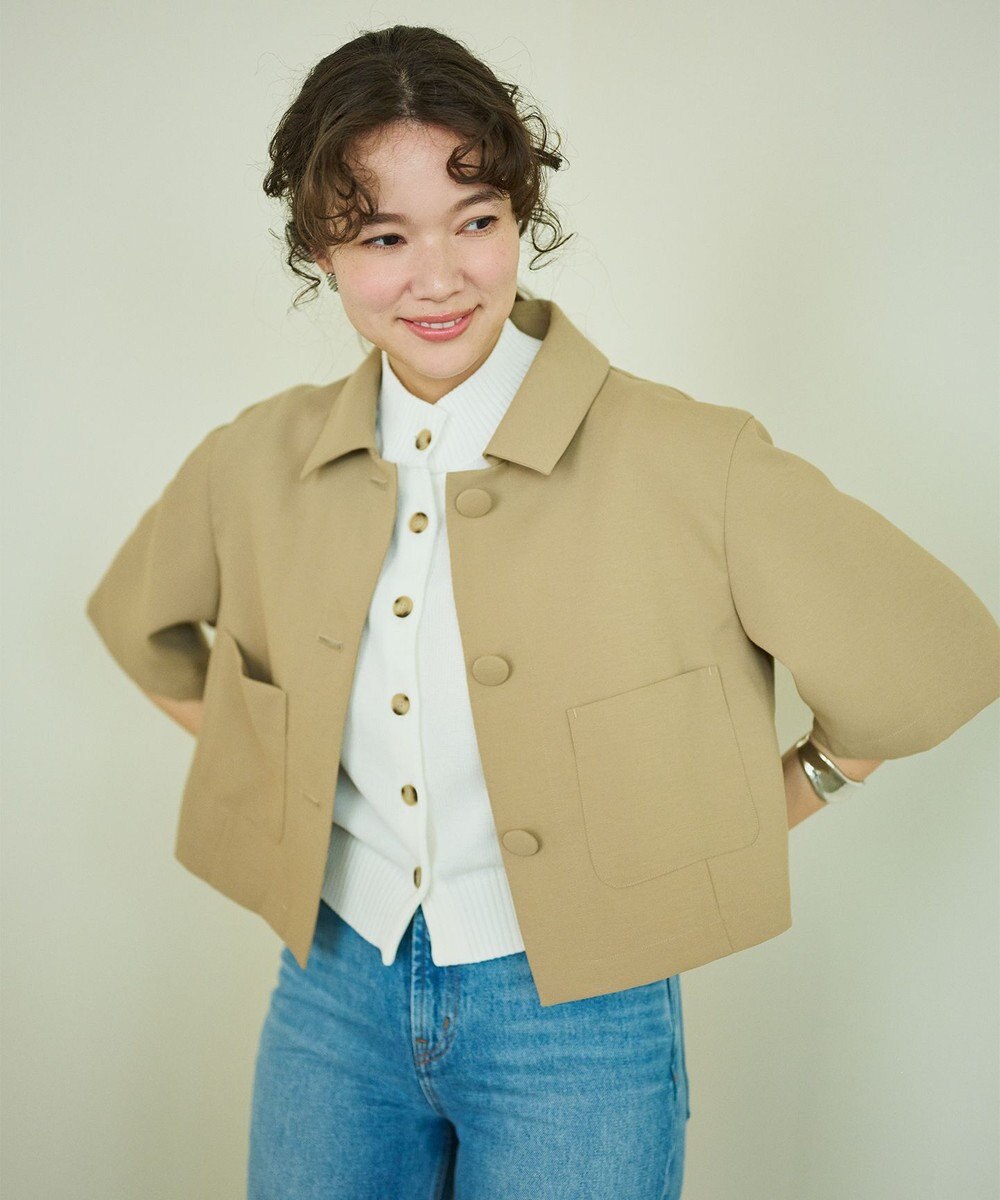 #Newans 【シワになりにくい】〈花乃まりあさんコラボ〉クロップドシャツジャケット 