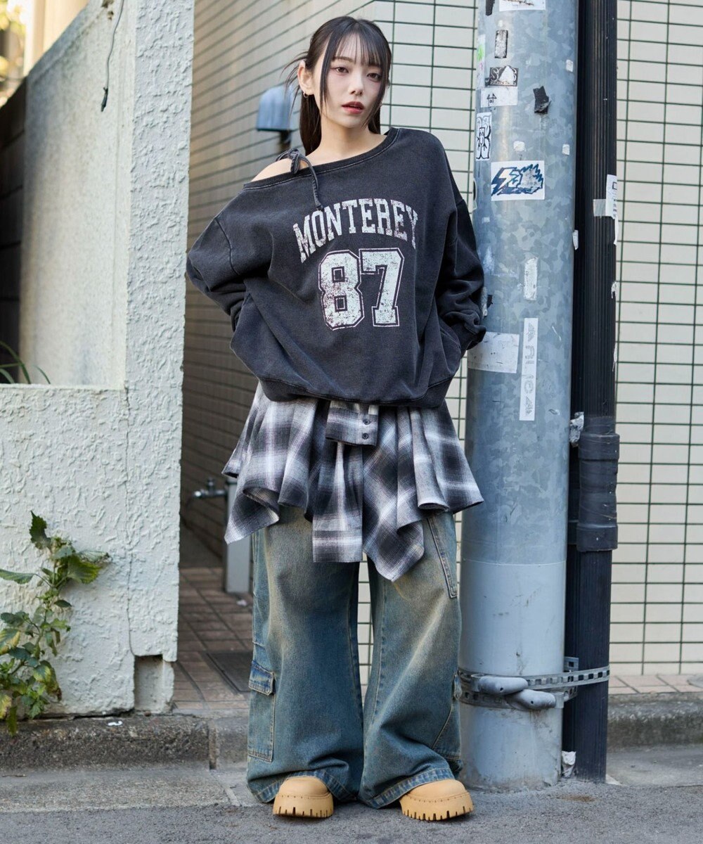 WEGO 裏起毛2WAYグラフィックワンショルBIGスウェット 