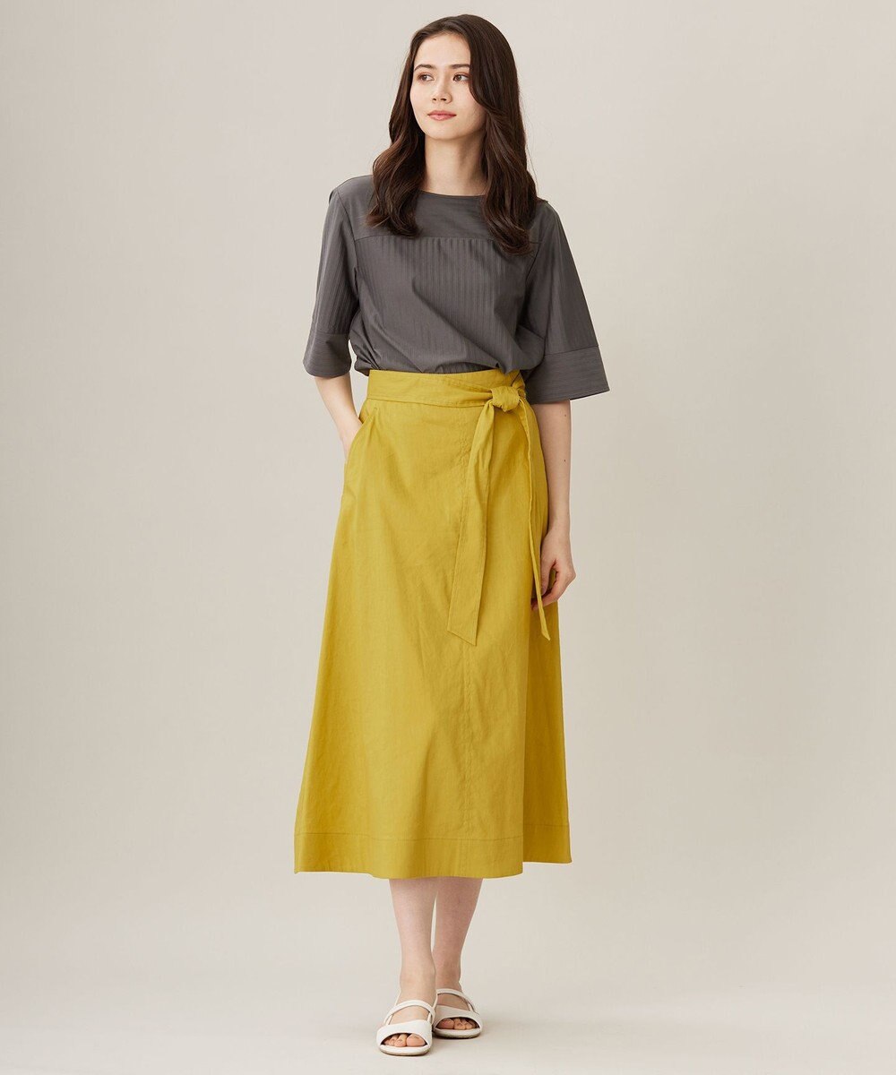 自由区 L 【洗える】ストレッチシャーティング5分袖 ブラウス 