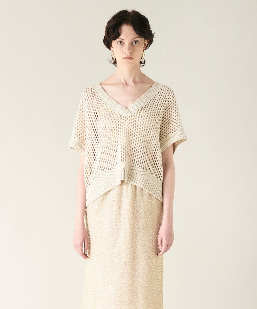 GRACE CONTINENTAL メッシュVネックニットトップ 