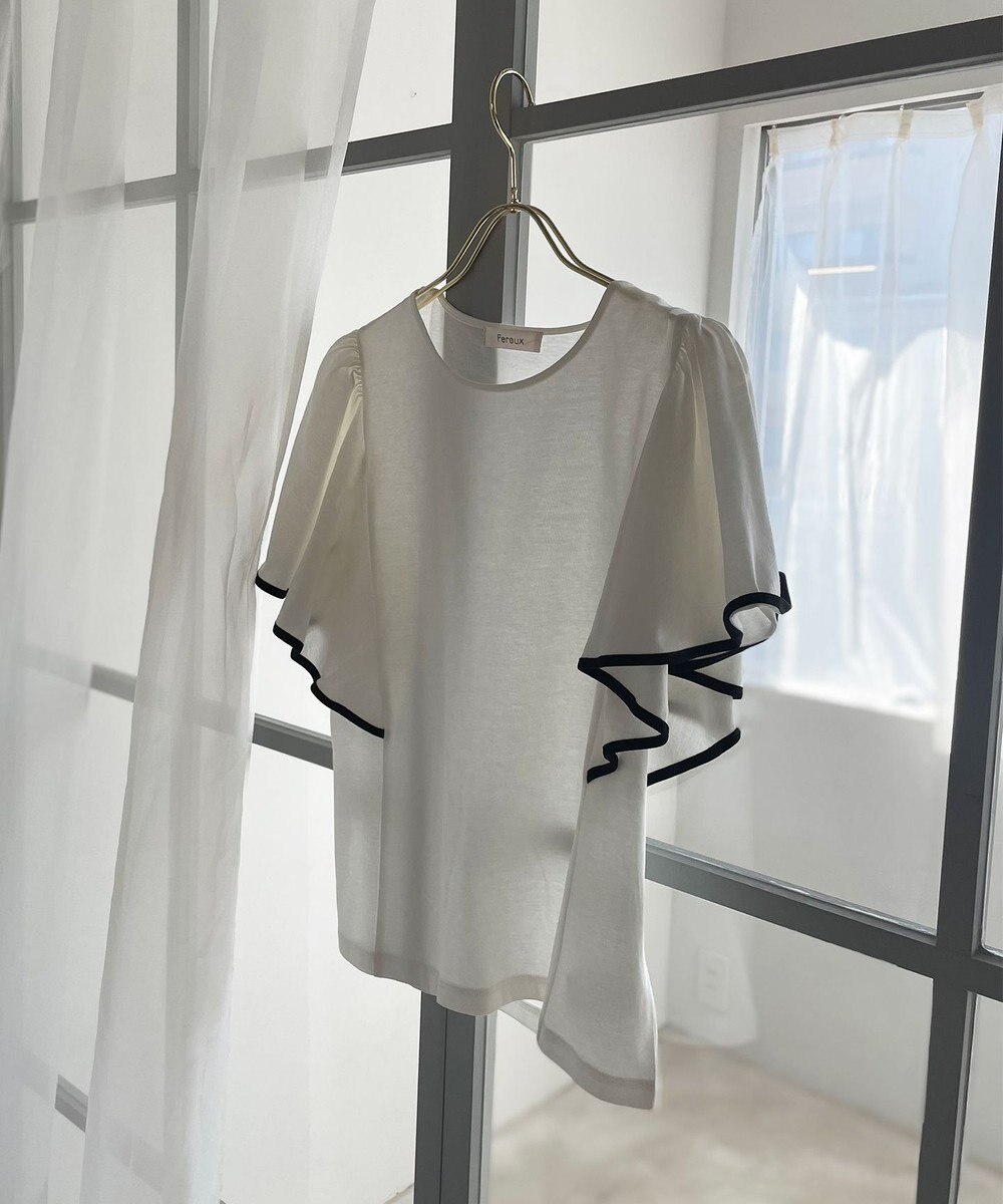 Feroux 【UVケア】バイカラーラッフルスリーブ Ｔシャツ 