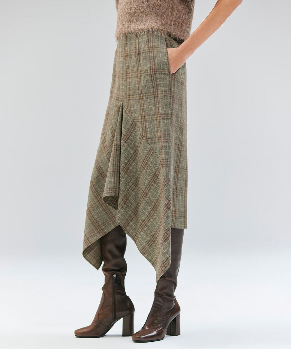BEIGE， SELMA / チェックウールラッフルスカート 