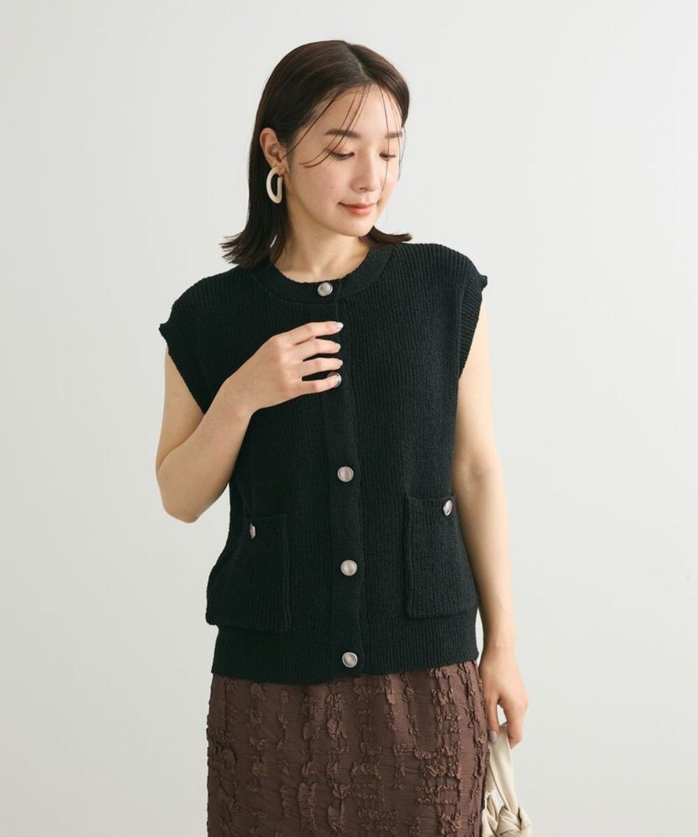Green Parks シルバーボタンクルーネックベスト 