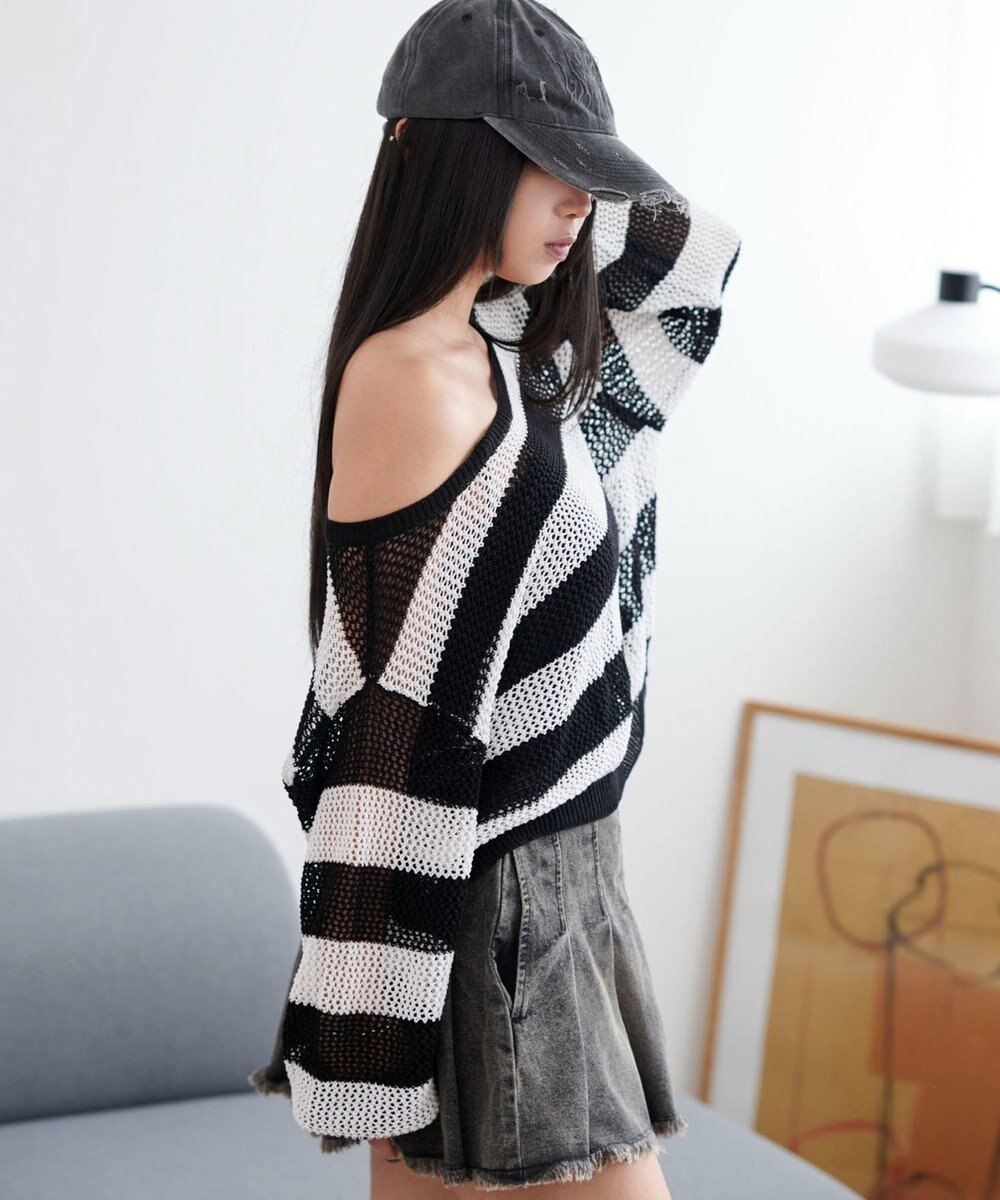 WEGO 2WAYオフショルメッシュニット 