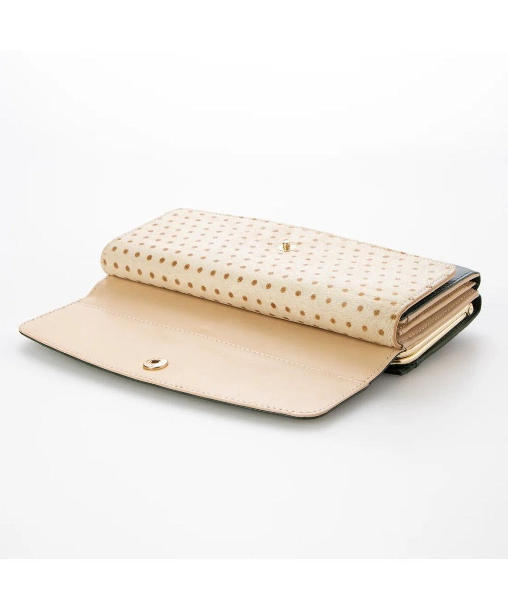 UNBILLION perche 牛革×ハラコ風ドットダブルかぶせ長財布 