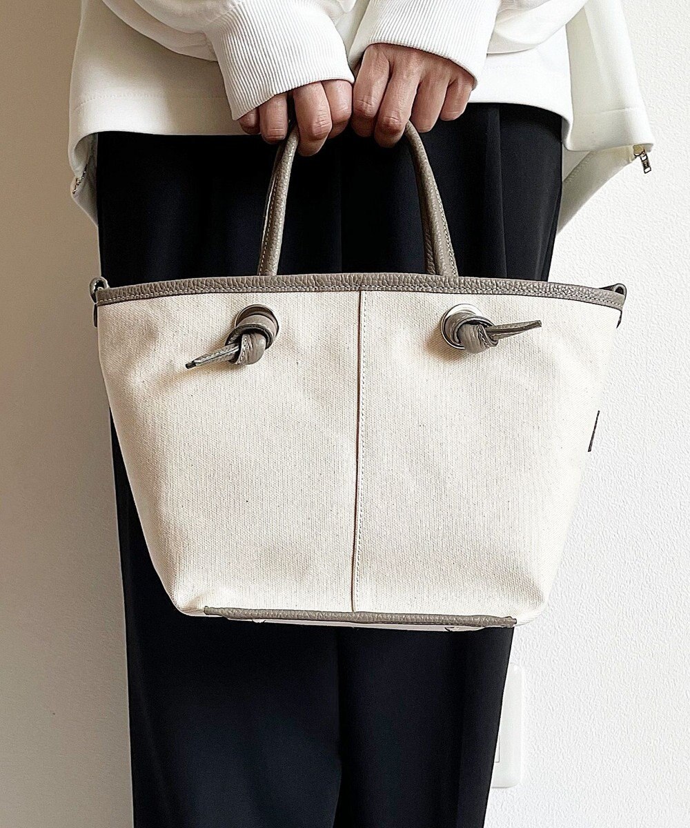 Hekhèr Le Style de Vie 【日本製 / 2WAY】コットンキャンバス×シュリンクレザー ノットハンドバッグ medium 