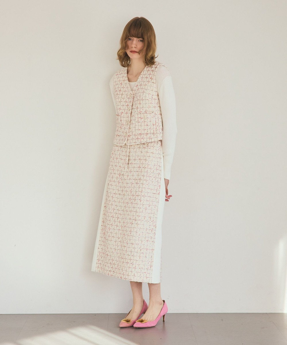 GRACE CONTINENTAL ツイードライン切替スカート 