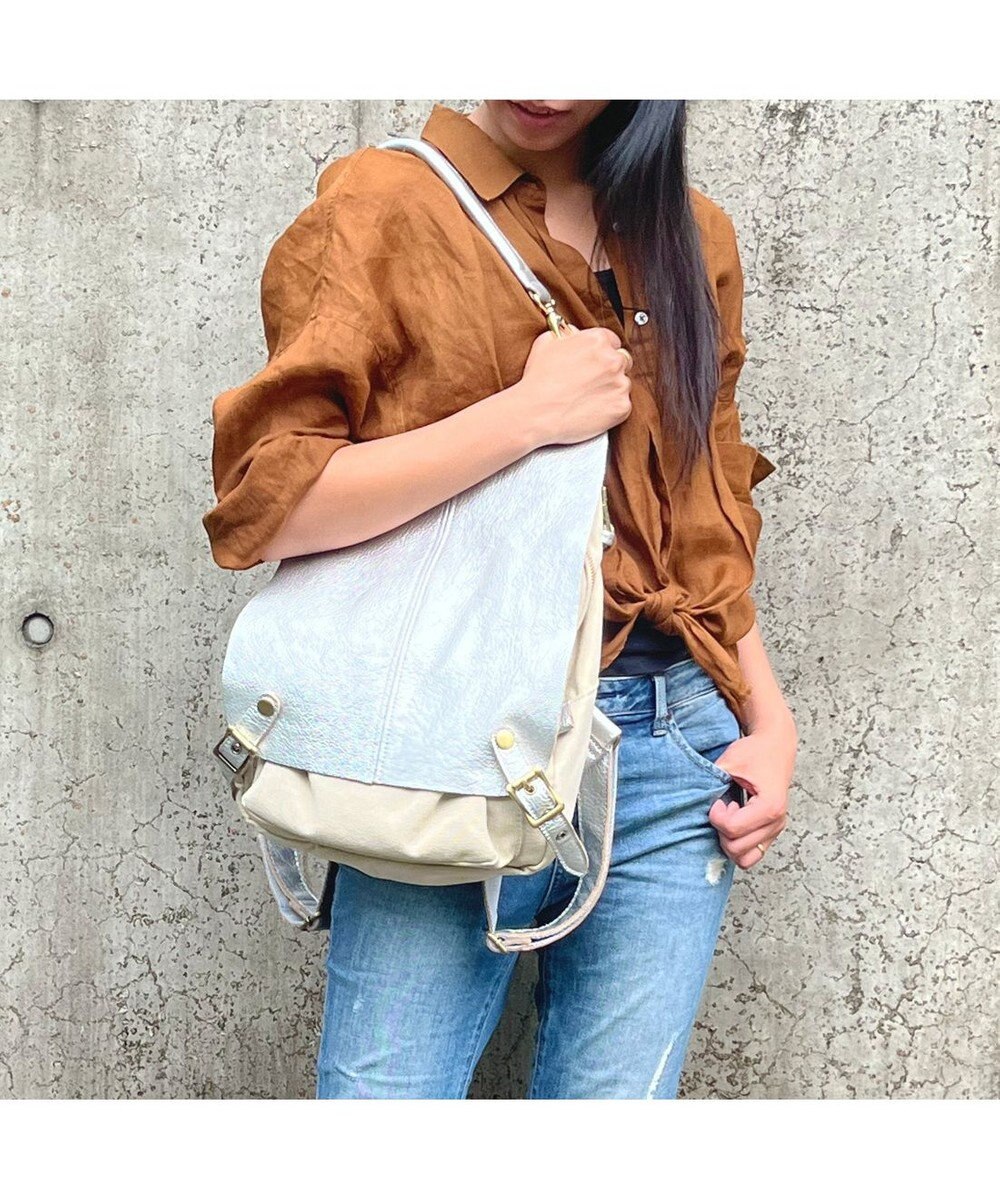 UNBILLION perche / 牛革かぶせキャンバスリュックサック 