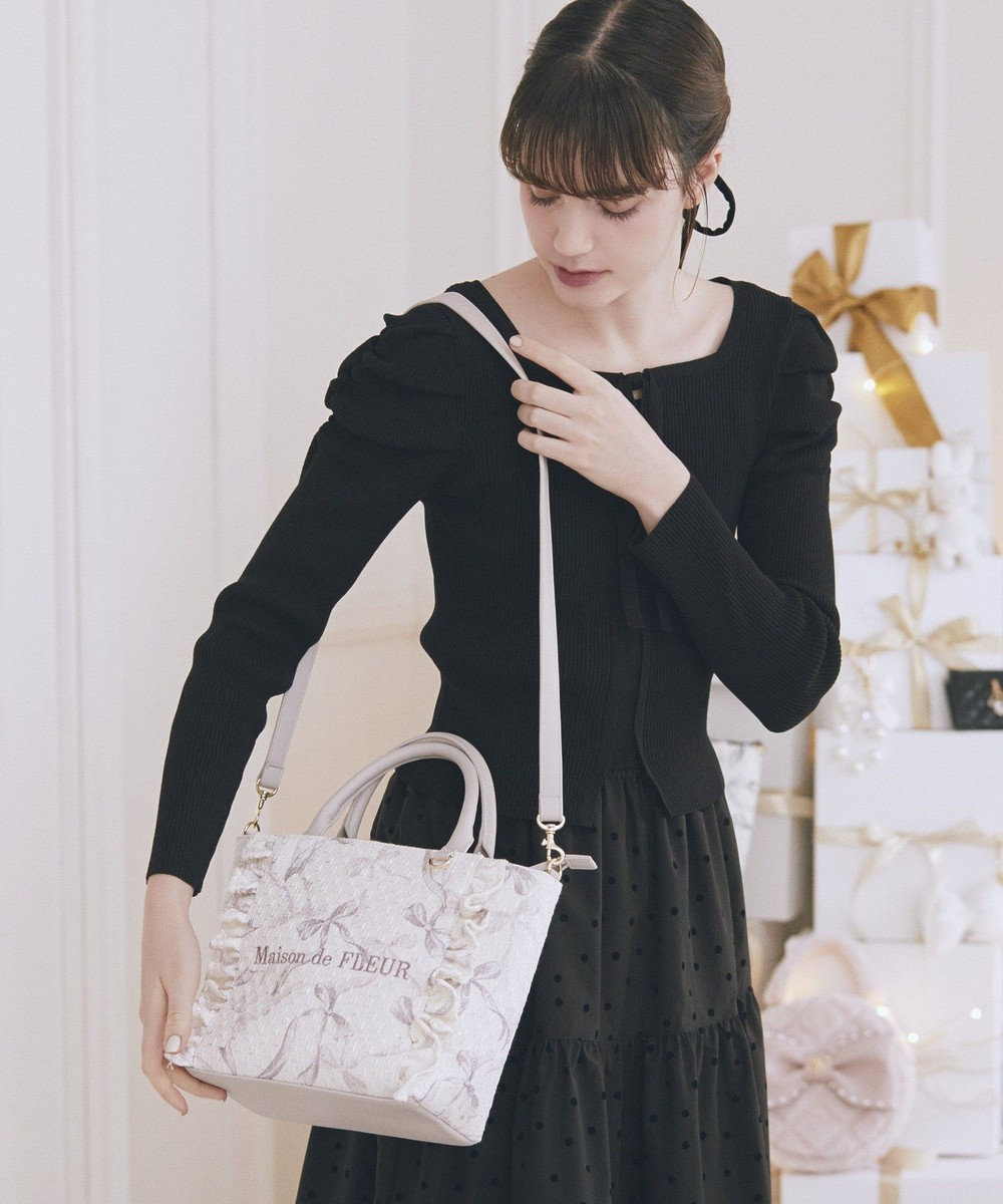 Maison de FLEUR ツイードリボンプリント2WayバッグM 
