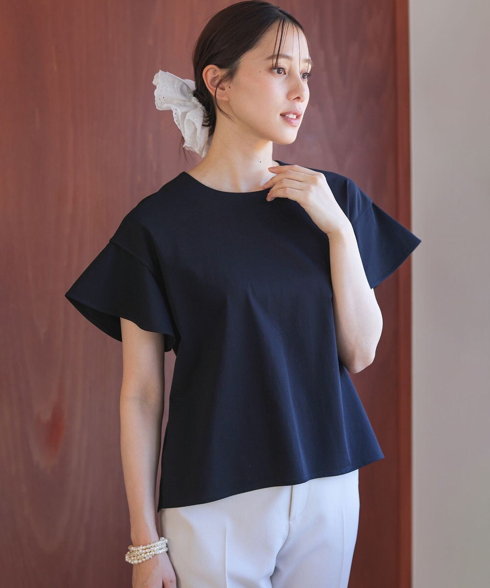 組曲 【WEB限定】プレーティング天竺フリルスリーブ Tシャツ 