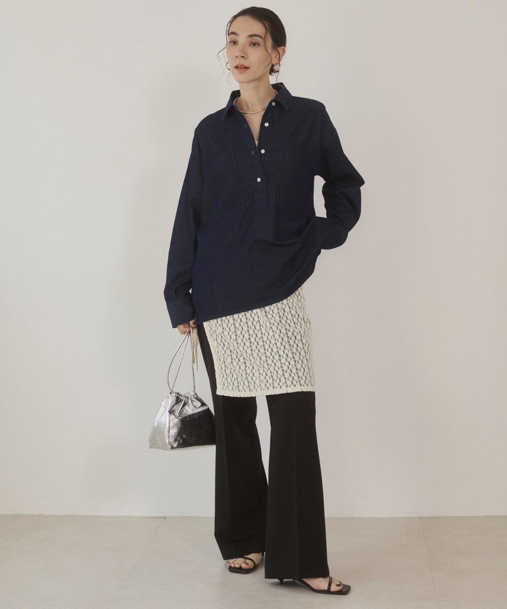 WEGO 【ANGIE VINTAGE】襟が選べる デニム プルオーバー シャツ（バンドカラー/レギュラー） 