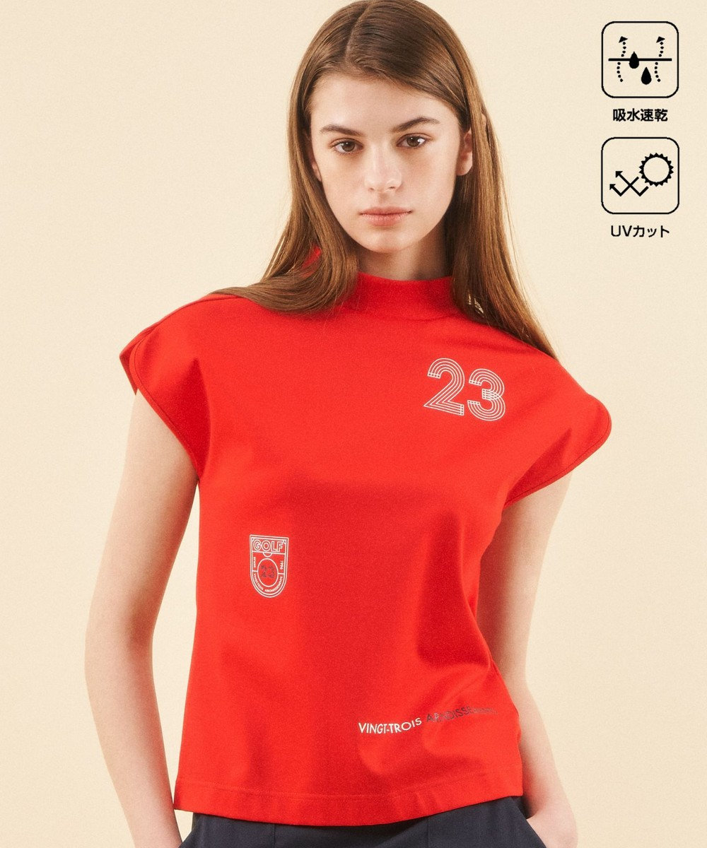23区GOLF 【WOMEN】新色追加！【吸水速乾/UVカット】フレンチスリーブロゴモックネック 